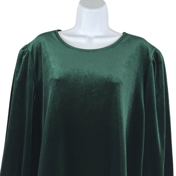 Chico's Velvet Top Womens Size 4 Green Puff Sleeve Romantic Holiday TP-3264 - Picture 3 of 8